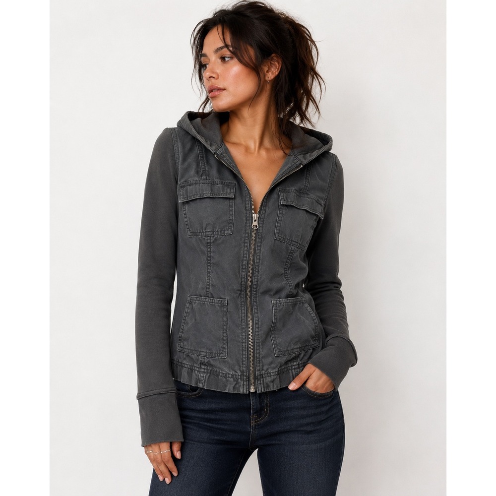 RuffHewn Utility Jacket S Green Grey Mixed Media Hooded Field Coat Twilight